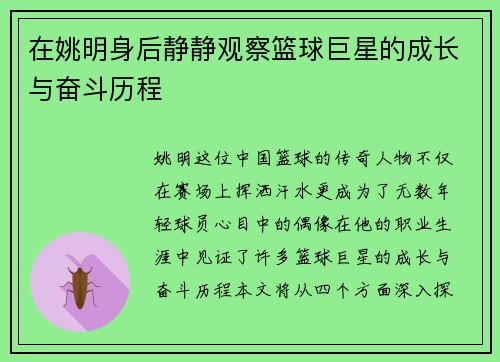 在姚明身后静静观察篮球巨星的成长与奋斗历程